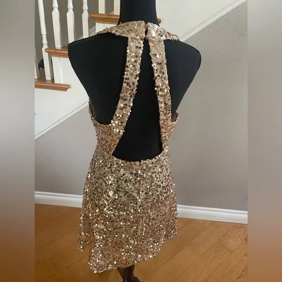 Elegant Sequin Gold Dress - Picture 2 of 4